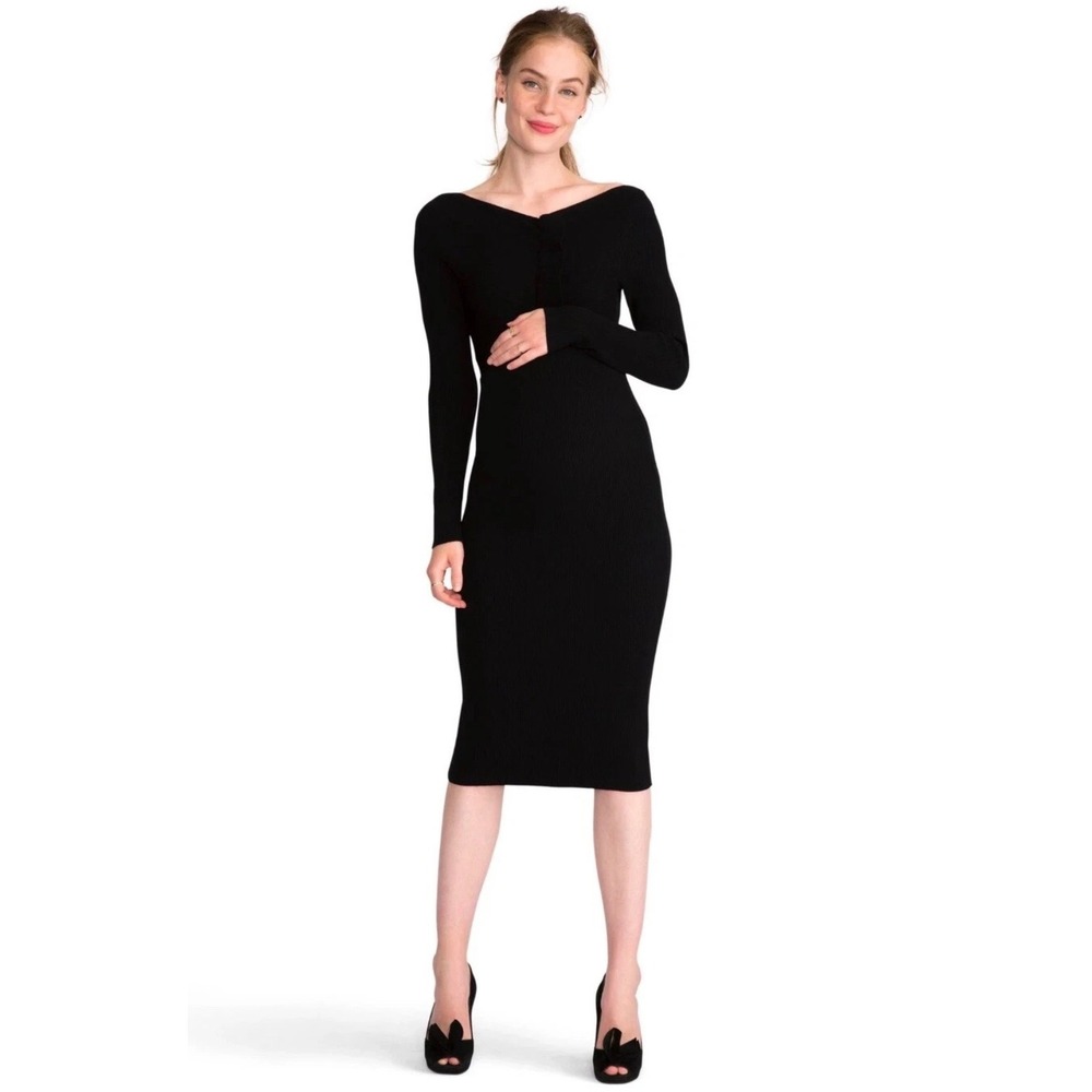 HATCH The Alessia Dress Size 0 Black V Neck Bodycon Long Sleeve Minimalist
